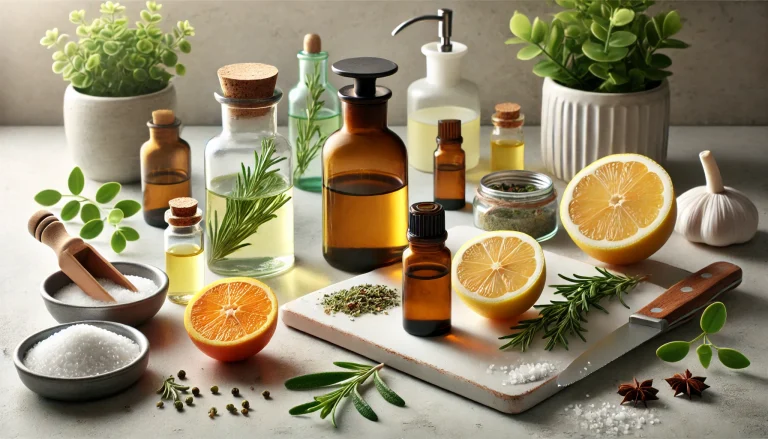 Naturalne składniki na blacie kuchennym jako alternatywa dla chemicznej dezynsekcji.