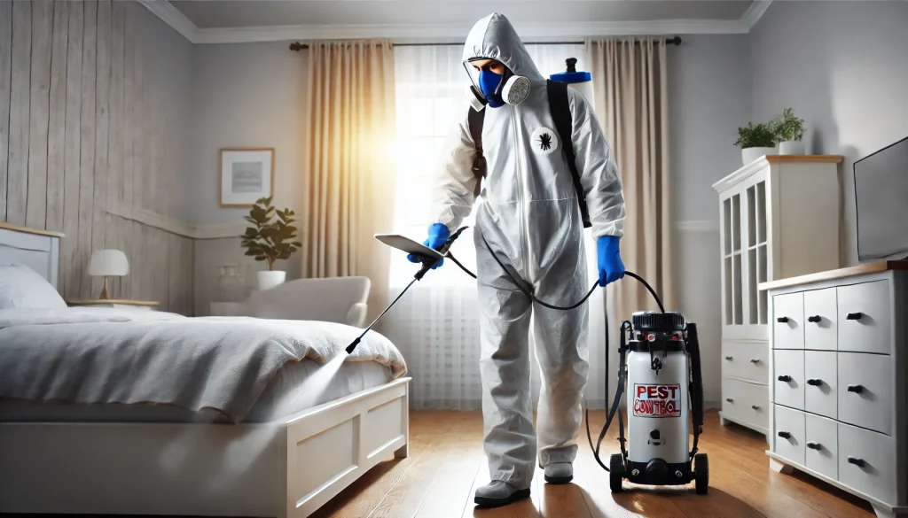 Profesjonalista przeprowadzający dezynsekcję z użyciem specjalistycznego sprzętu