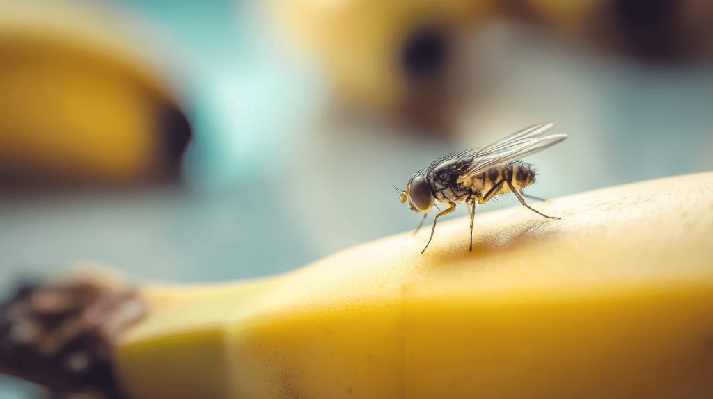 Zbliżenie na muszkę owocówkę w kuchni